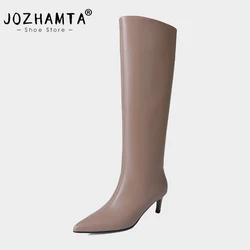 JOZHAMTA taglia 34-40 stivali alti al ginocchio per le donne vera pelle Ins Fashion 2025 scarpe con tacco alto inverno Daily Dress Office Lady