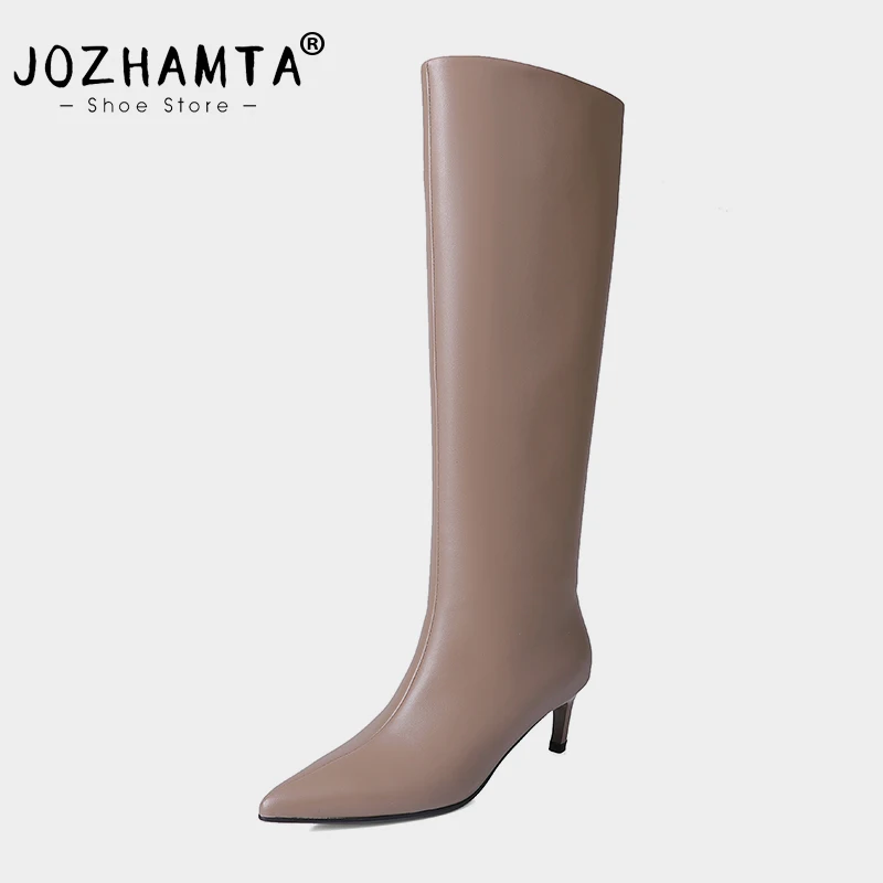 JOZHAMTA Size 34-40 Knee High Boots For Women Real Leather Ins Fashion 2025 High Heels Shoes Winter Daily Dress Office Lady