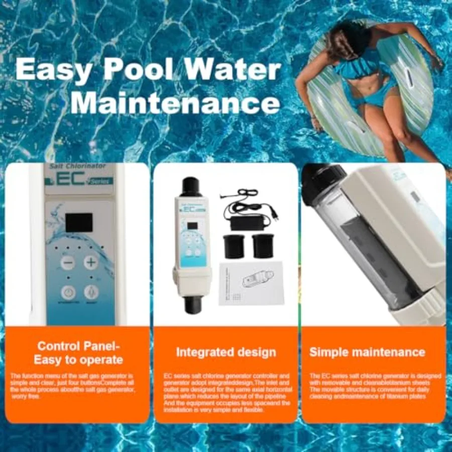 نظام مولد كلور الملح EC12 لحمامات السباحة الداخلية حتى 15000 جالونًا نظام كلورة حمام سباحة المياه المالحة الأوتوماتيكي الذكي مع