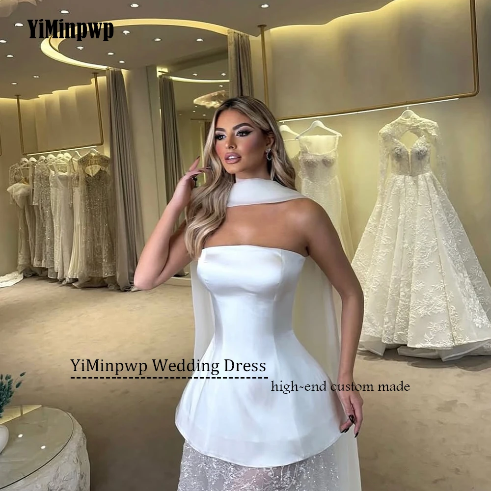 Vestido De novia corto blanco De corte A con chal, Mini vestidos De novia sin tirantes De satén para fiesta, Vestido De novia personalizado 2026