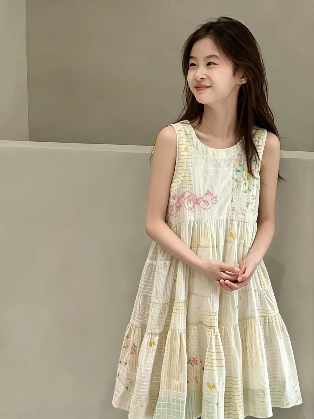 

Girls Summer Dress Children's Clothing Unique Fashionable Print Midi Vest Skirt Soft Casual Style Mid-Low Waist Other Material