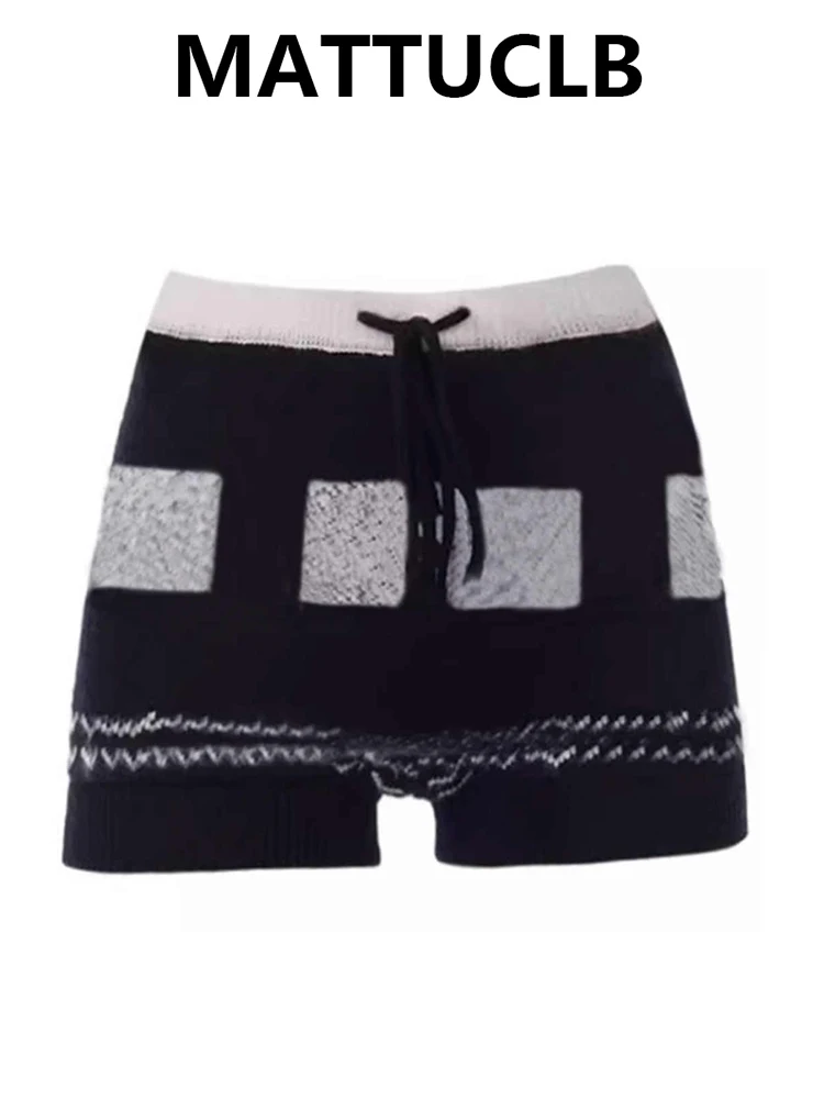 Autumn Winter Women Knit Shorts Drawstring Hot Pants 2000s American Retro Cozy Y2K Streetwear Harajuku Goth Japanese Home Tide