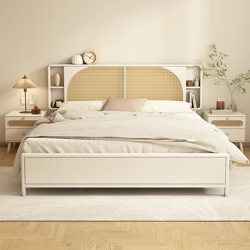 

Twin Modern Cream Bed Create Wood Design Fashionable Frame Master Bedroom Bed Minimalist Unique Headboard Muebles Beds Furniture