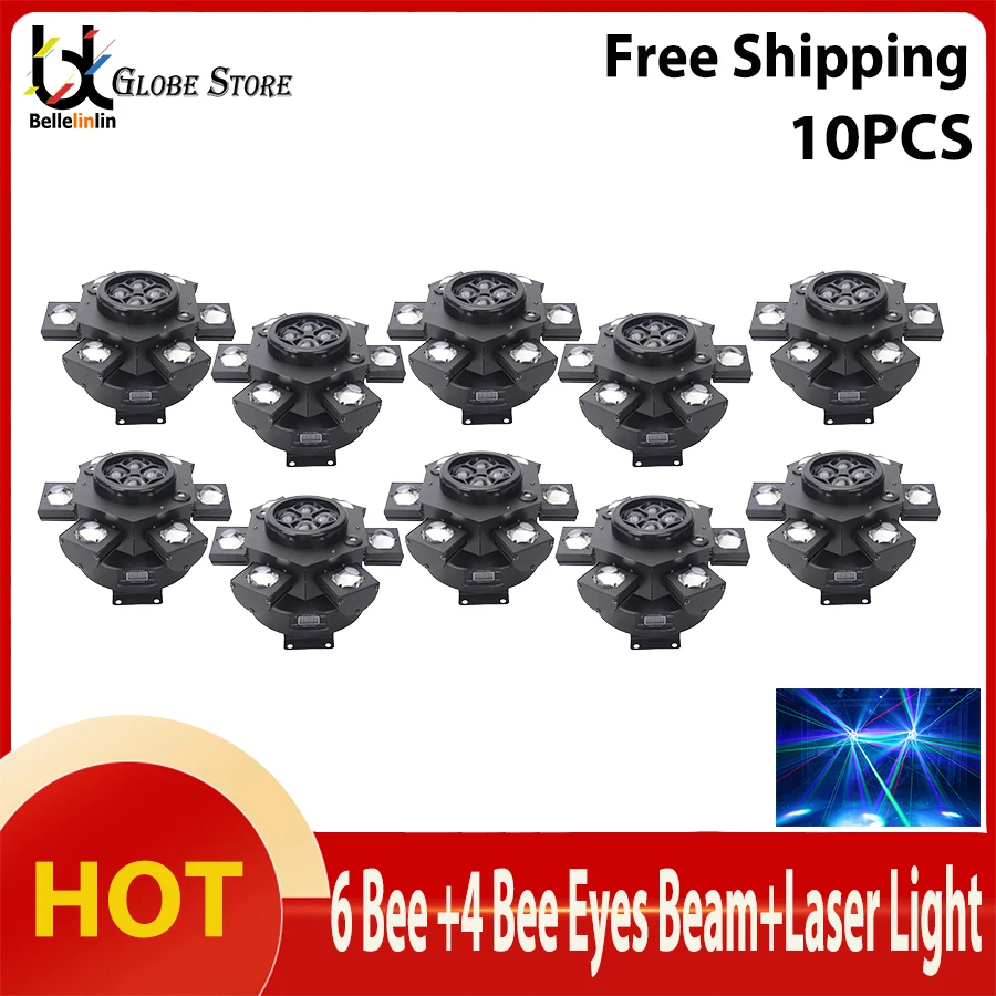 

No Tax 10pcs Beam Laser Moving Head Light 6*10W +4*10W RGBW LED Bee Eyes for Night Club For Party Disco KTV Night Club Wedding