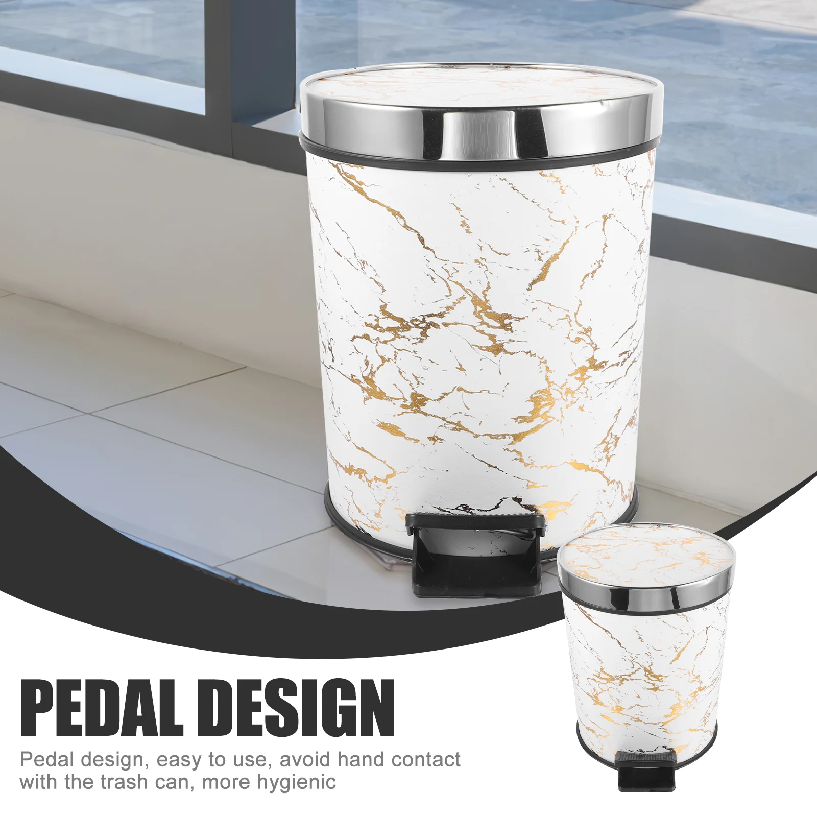 Marble Pattern Kitchen Trash Can Household Garbage Container Lidded Trash Can pedal waste container plastic trash can