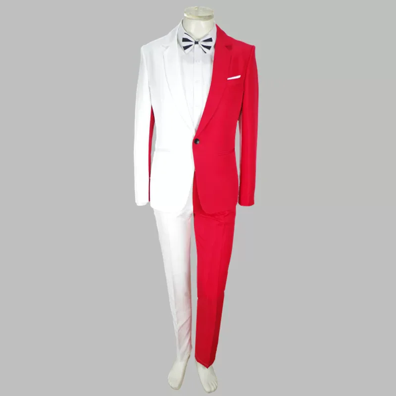 Magic and juggling performance costume, Er Ren Zhuan outfit, black and red color-block stage suit, singer and host irregular sui
