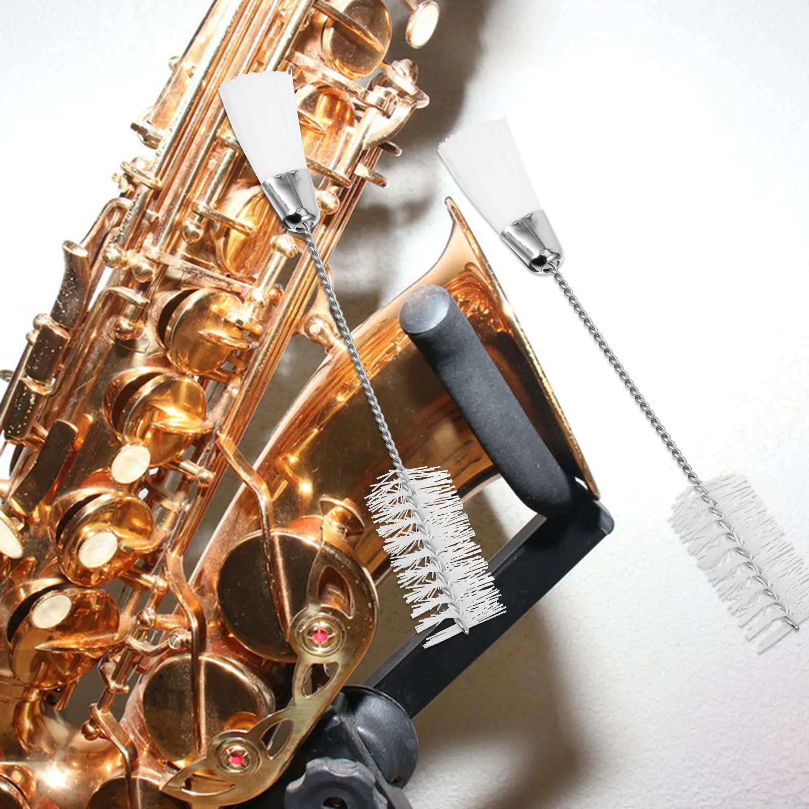 

2 Pcs Cleaning Brush for Flute Saxophone Clarinet Oboe Dual Heads Soft Bristles Long H Portable Iron Nylon Durability