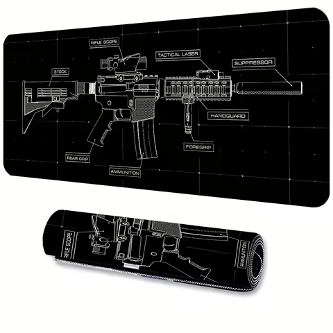 Black and White Guns Gaming Mouse Pad Large Non-slip Rubber Base Seamed Edge 900x400 PC Tablet Mat Mousepad Gamer Office Carpet