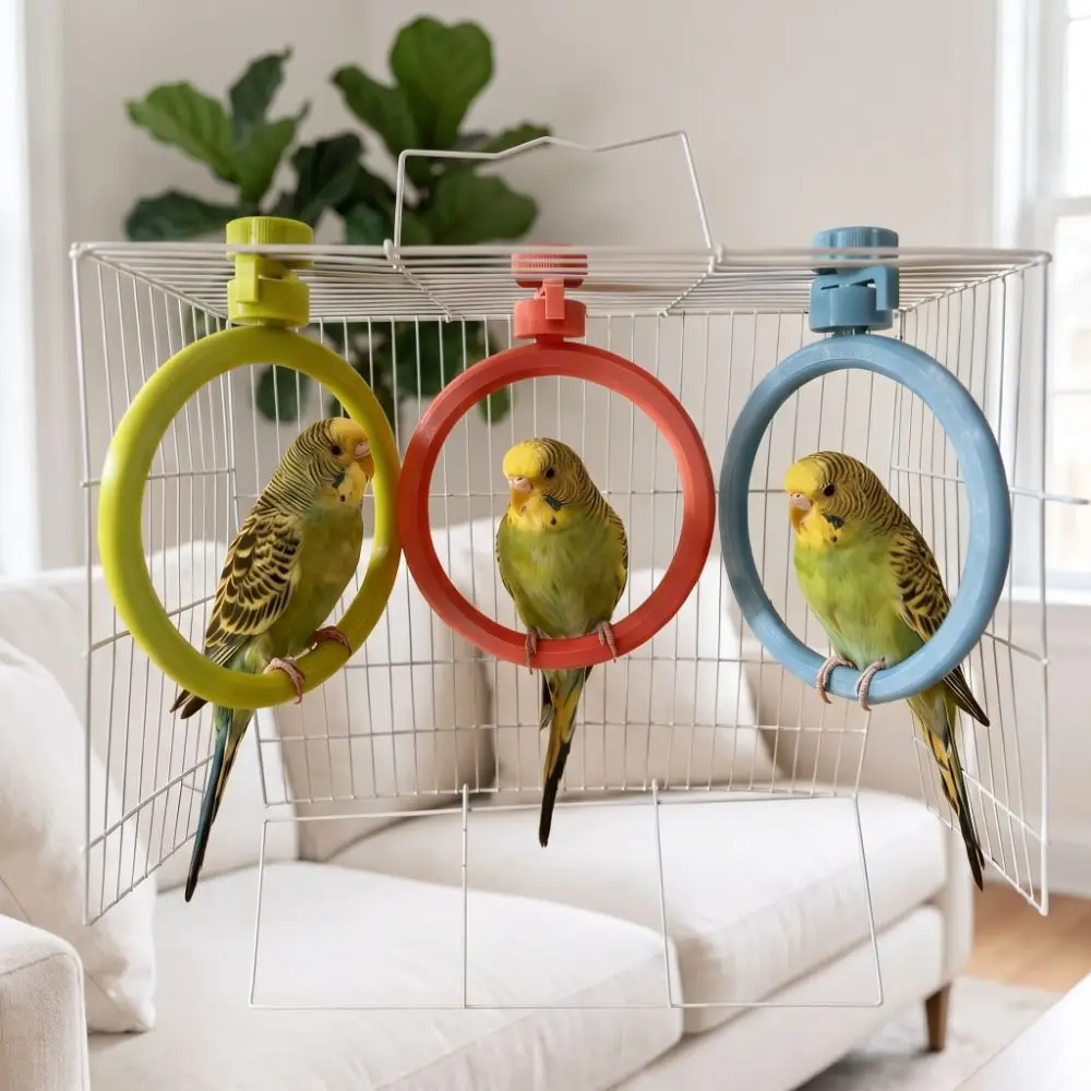 Round Rotary Bird Perch Comfortable Grip Quiet Parrot Play Rack Easy Assemble Detachable Birds Grinding Perch Holder Cockatoos
