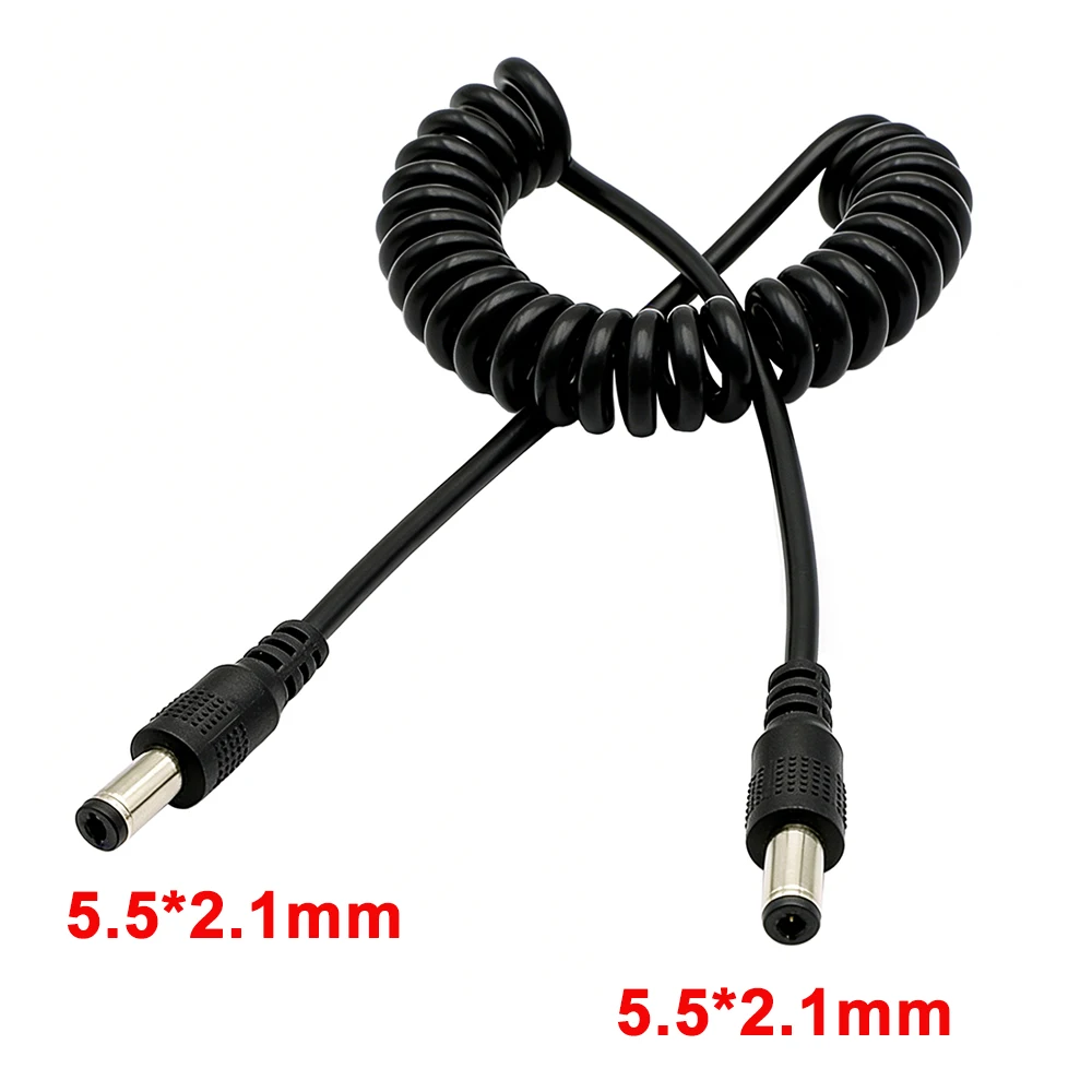 1.3m DC 5.5 x 2.1mm Male to Male Straight Plug Power Charger Extension Cord Spring Cable 5.5*2.1mm Connector Retractable Cord