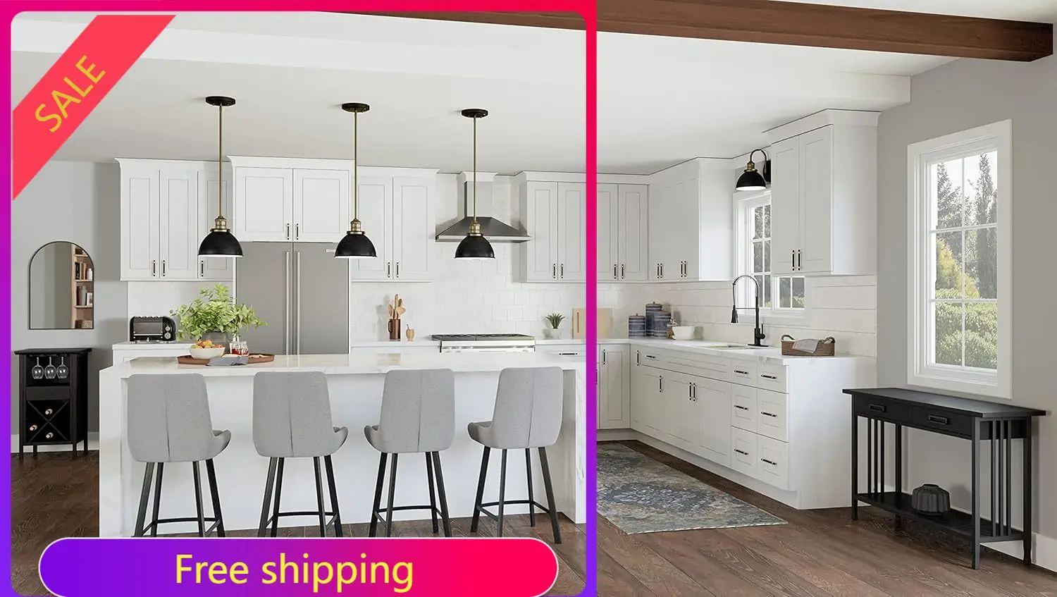 Brookings Shaker Unassembled Sink Base Kitchen Cabinet SB36, 36 W x 24 D x 34.5 H, Painted White, Solid Wood, , 561498