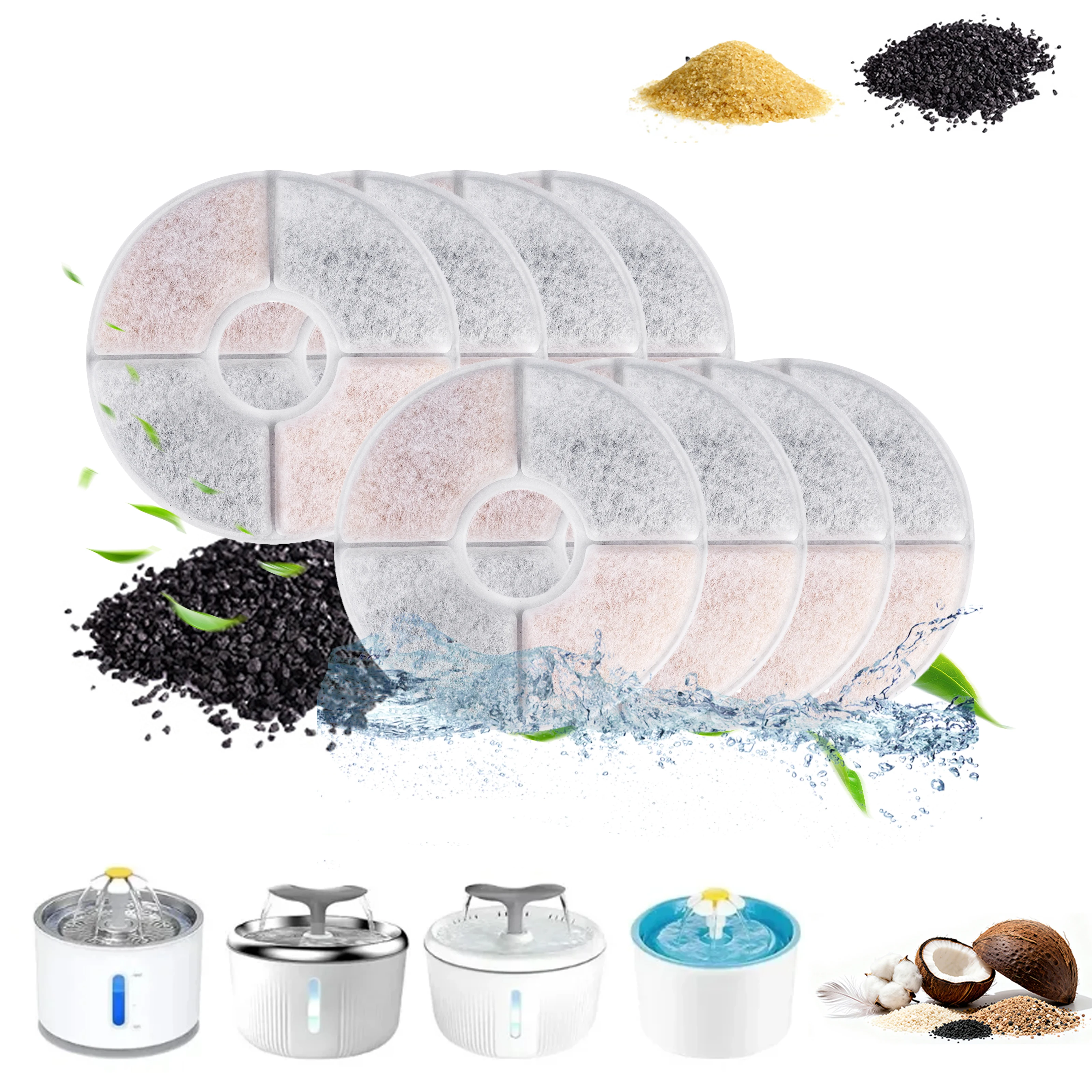 Pet Round  Replaced Filters Fountain Dispenser Replacement Activated Carbon Filter Cat Water Drinking Fountain Pet Care Accessor