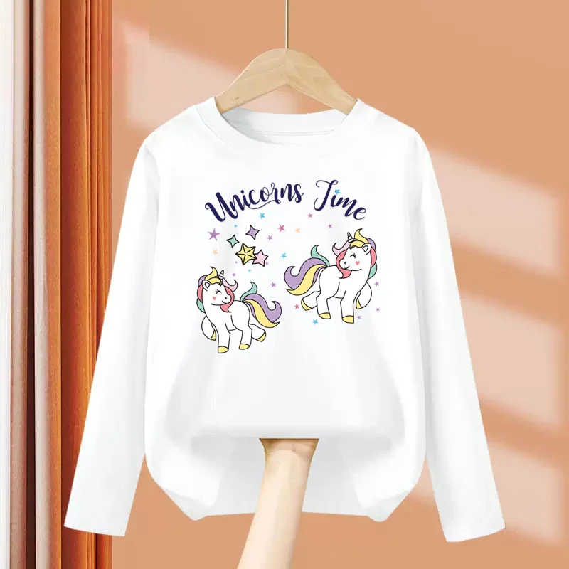 Aimi Lakana Baby Pony Cartoon Clothing Children Spring Fall T-Shirt Kids Long Sleeved O-Neck Tops Girl Unicorn Tees 3-14T