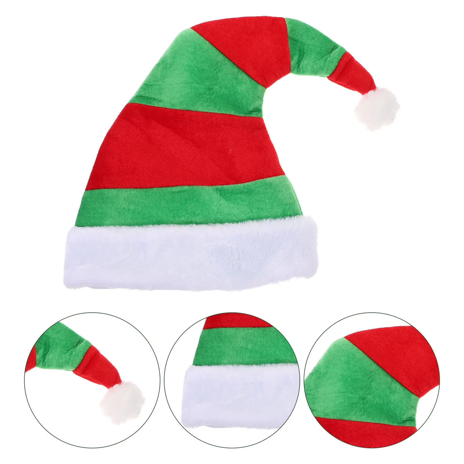 

Christmas Elf Clown Hat Red Green Striped Pom Pom One Size Fits Most Xmas Party Photo Props Funny Costume Accessory
