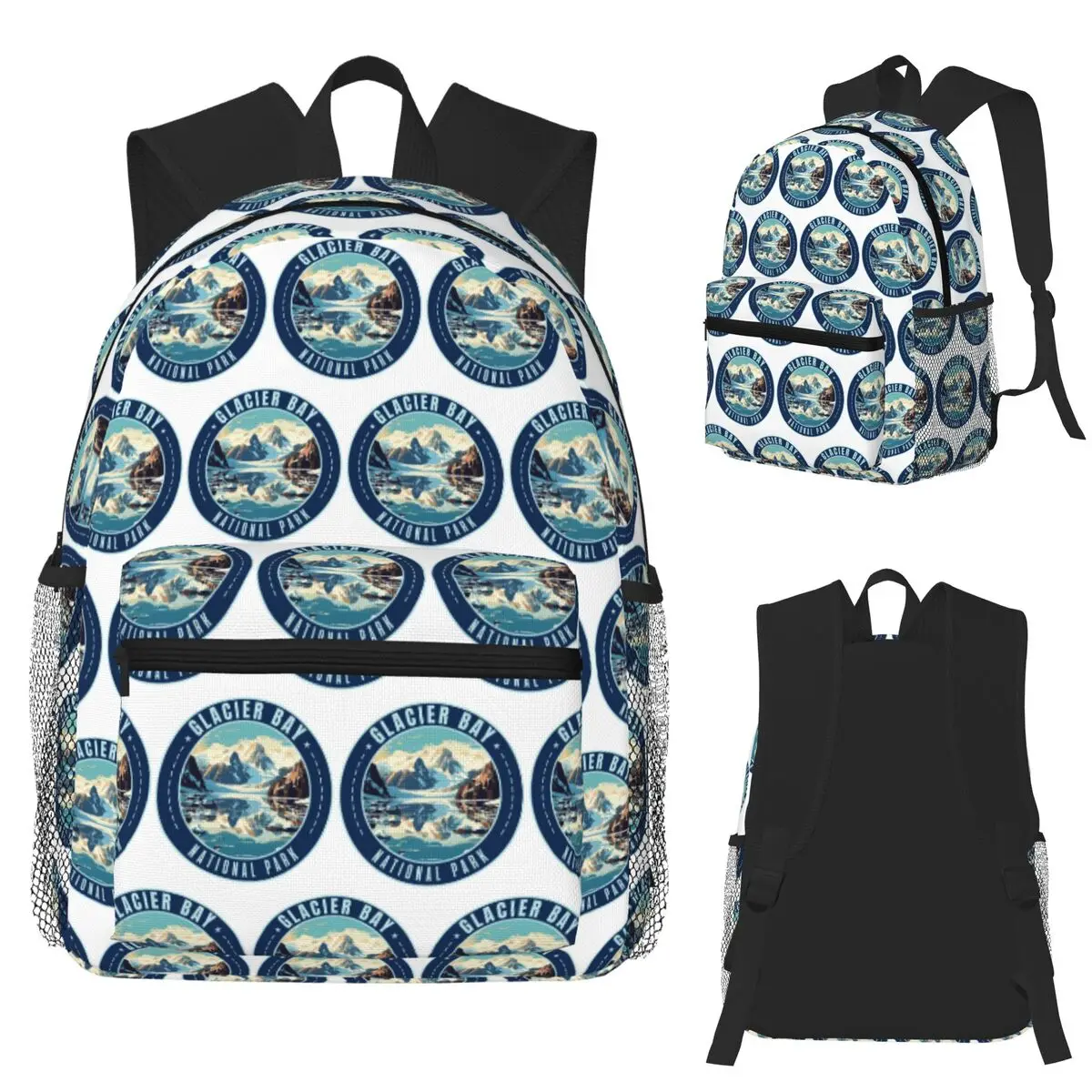 

Glacier Bay National Park In Alaska, USA Vintage Travel Art Circle Emblem Backpack School Bag Daypack Bookbag Shoulder Bags