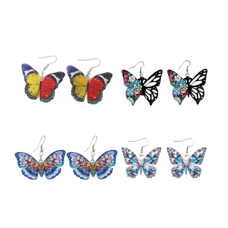 أقراط على شكل فراشة مسطحة من الأكريليك ثنائية الأبعاد، أقراط على شكل فراشة مطبوعة على الموضة مخصصة للسيدات، مناسبة للفصول الأربعة