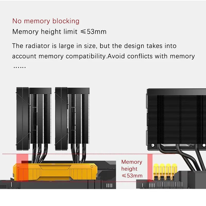 CPU 라디에이터 JF15K 듀얼 타워 10CM4 팬은 메모리 6 히트 파이프를 차단하지 않습니다. PWM 공기 냉각 열 방출