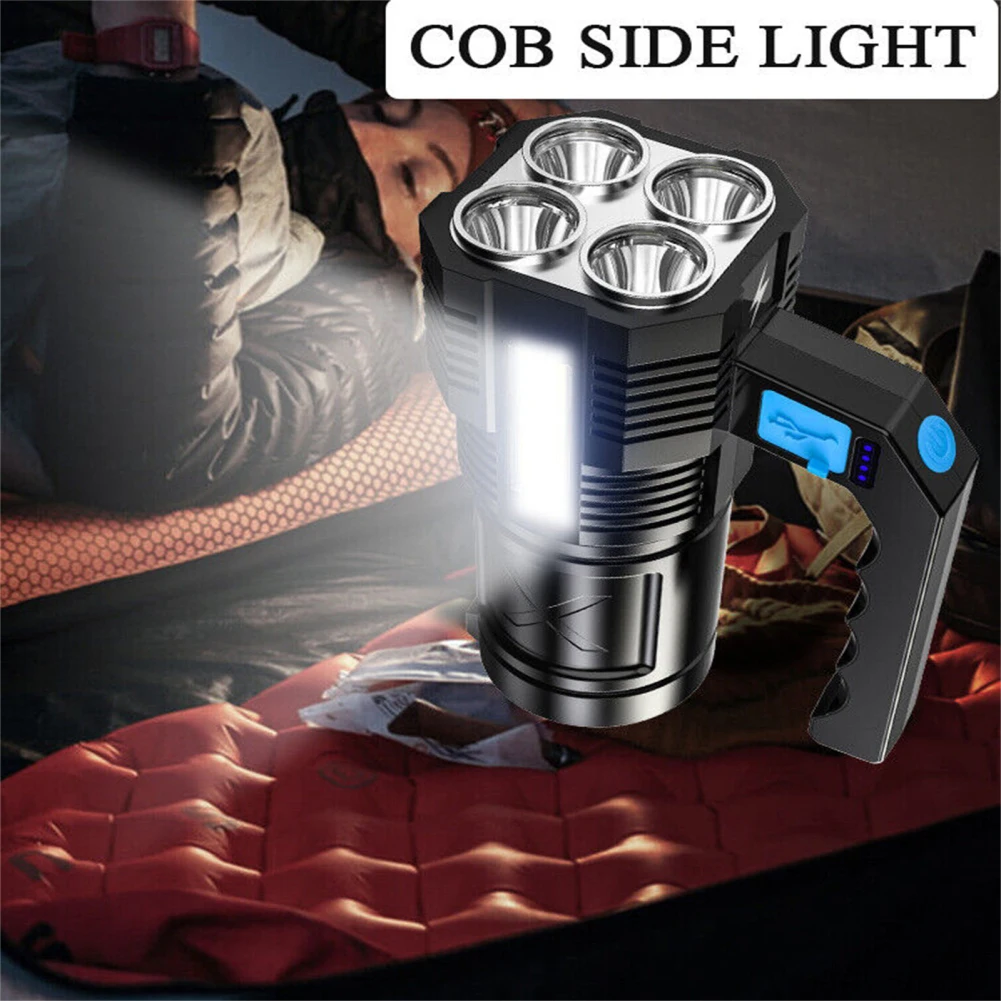 New Handheld LED Flashlight With USB Cable USB Charge Portable Lamp 4 Bright Lighting Modes Outdoor Searchlight Camping Fishing