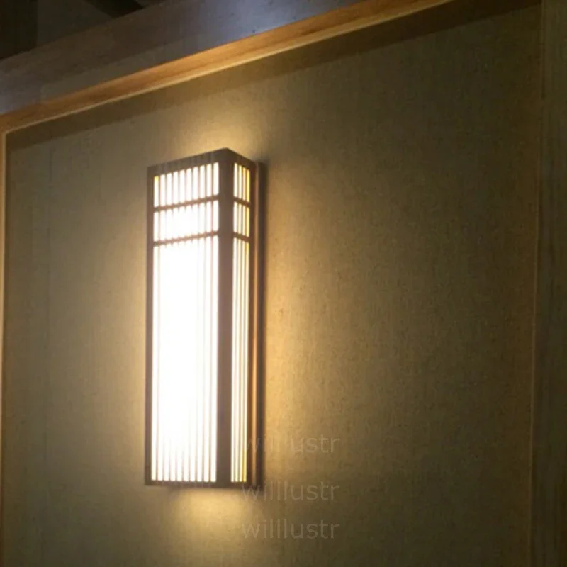 Nordic Style Natural Bamboo LED Wall Light Wood Sconce Lamp for Living Room Cafe Bar Bedroom Hotel Hall Izakaya Japan Theme