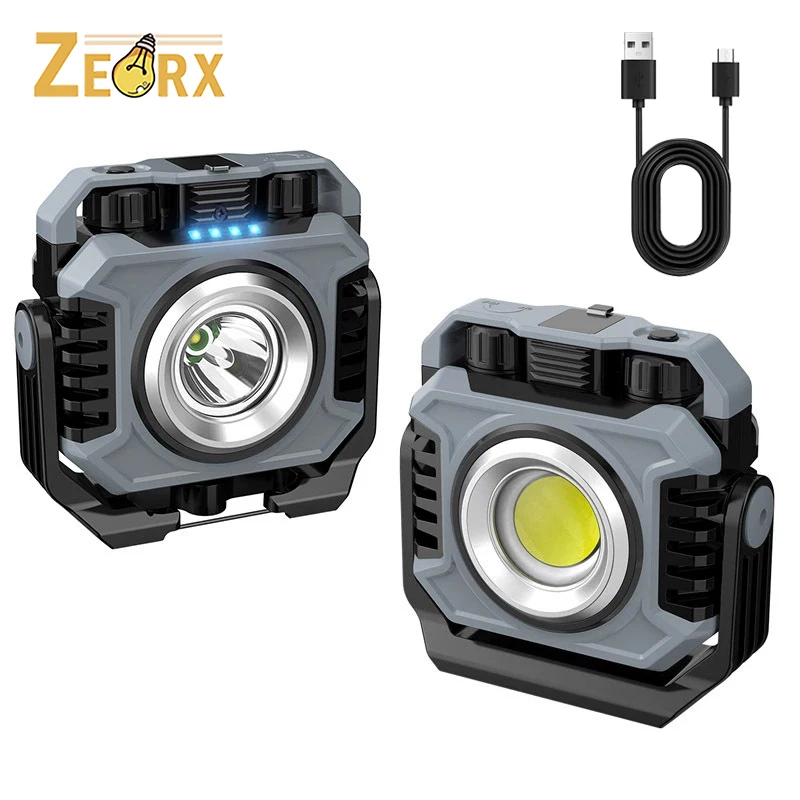 

COB Work Light Rechargeable Magnetic Work Lights, 360°Foldable COB Flood Light with Stepless Dimming for Camping, Fishing
