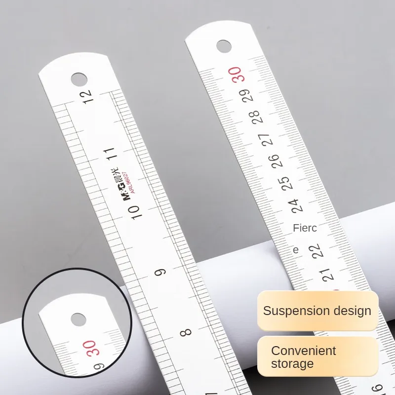 M&G 30cm Aluminum Straight Ruler Measuring Drawing Scale Ruler Bi-directional Ruler Office Supplies Student Stationery