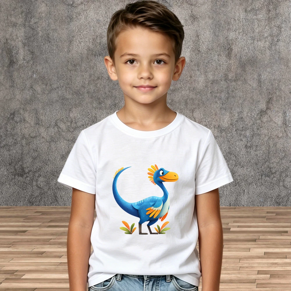 Cartoon Cute Boys Dinosaur Print T-shirt Children Summer Casual Cotton Tees