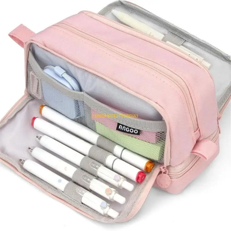 C90C Solid Color Pen Cancing Bag Cancil Case Double Layer