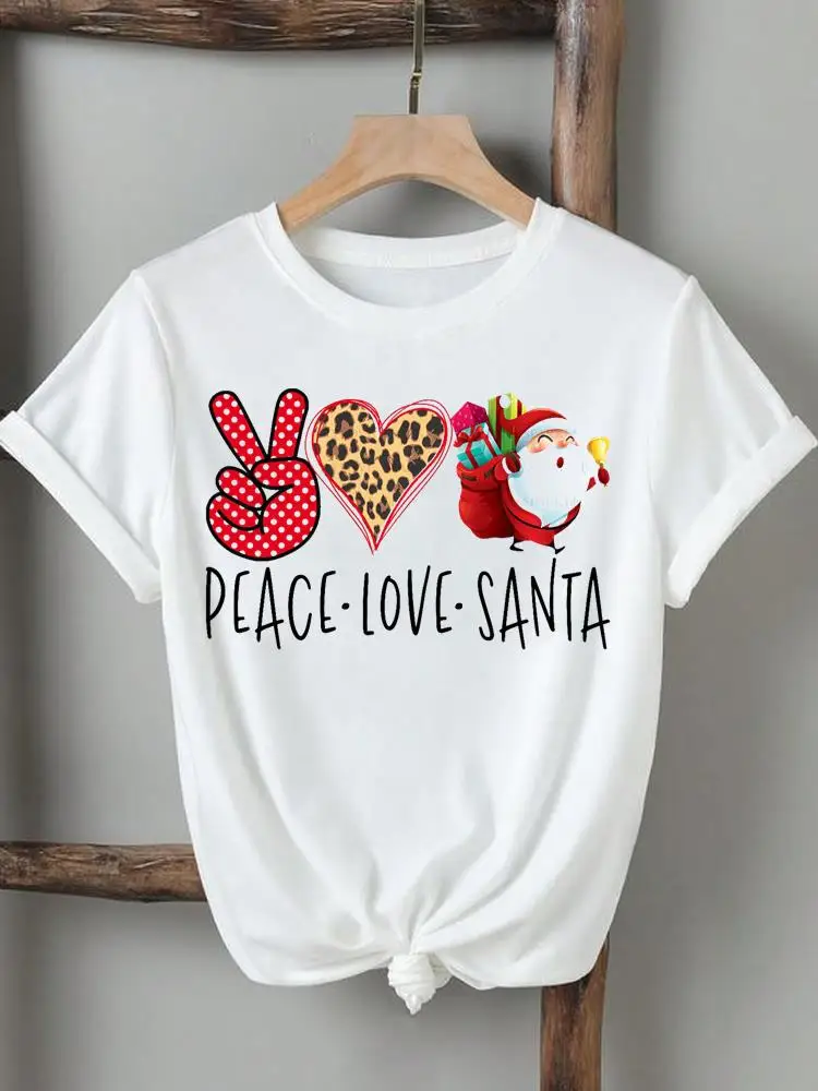 Plaid Love Letter Style Cute Tee Christmas Women Lady Printed New Year Clothing Short Sleeve T-Shirts Fashion Graphic T Top