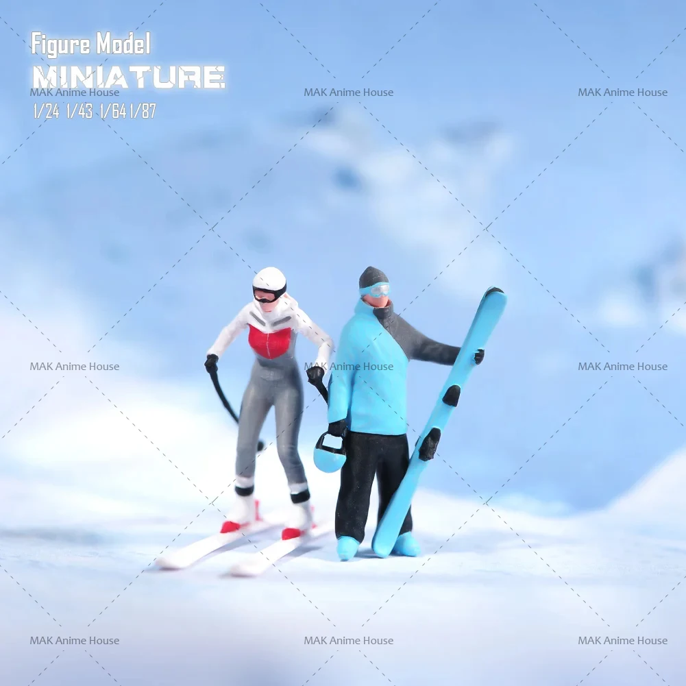 Printed Miniatures 1/24 1/64 1/43 1/87 Sports Men And Women Ski In Winter Scene Figure Doll Painted Model Scene Decoration Toys