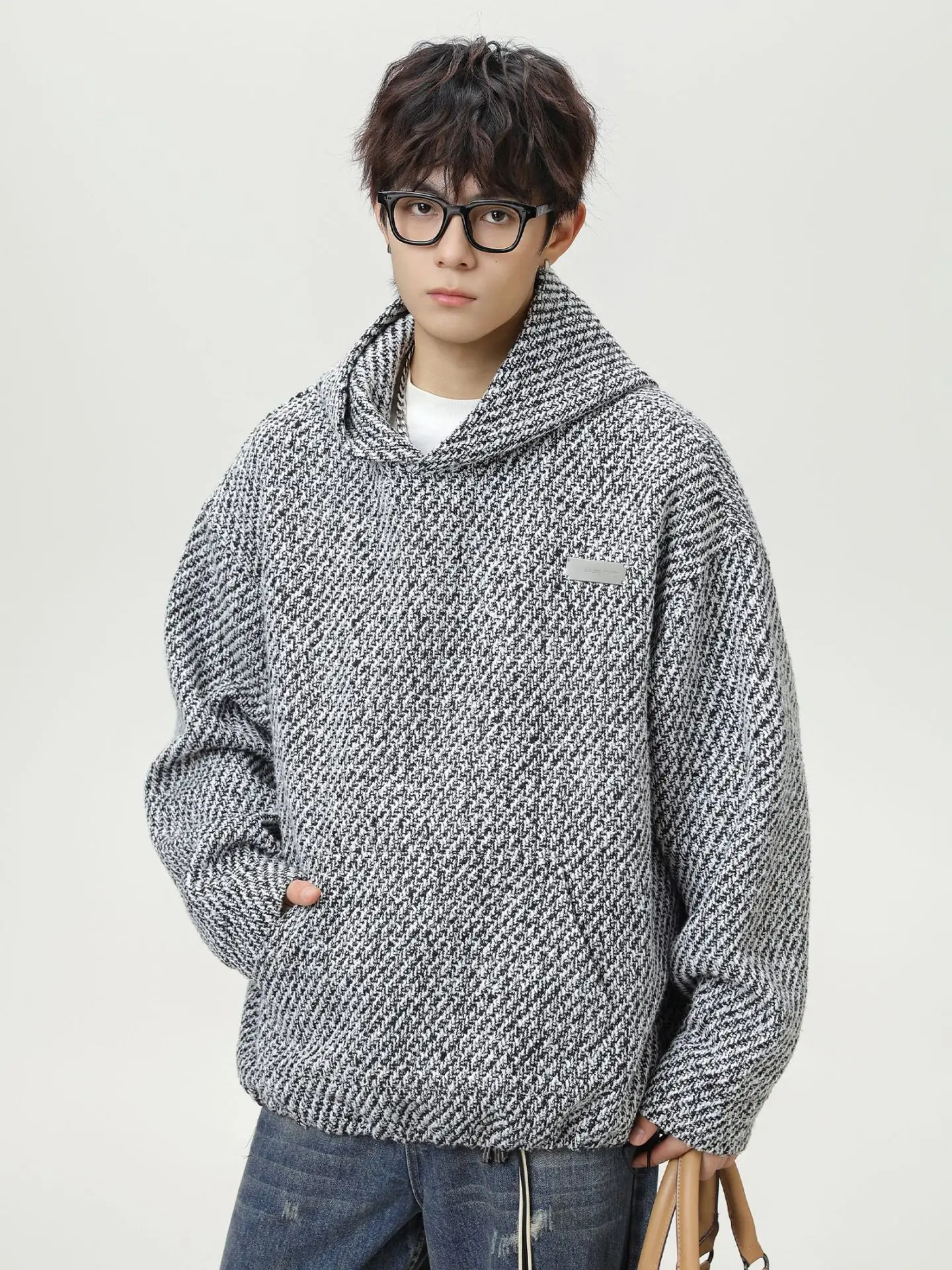 

Утепленная толстовка-худи из плотной ткани в стиле ретро для молодых мужчин: повседневная модная верхняя одежда для осени