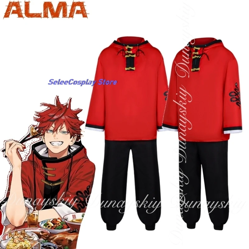 هالوين Gokurakugai أنيمي ألما تأثيري مع البلوز الأحمر مجموعة أسود يسلط الضوء على شعر مستعار أحمر المرأة كرنفال ملابس لعب الأدوار
