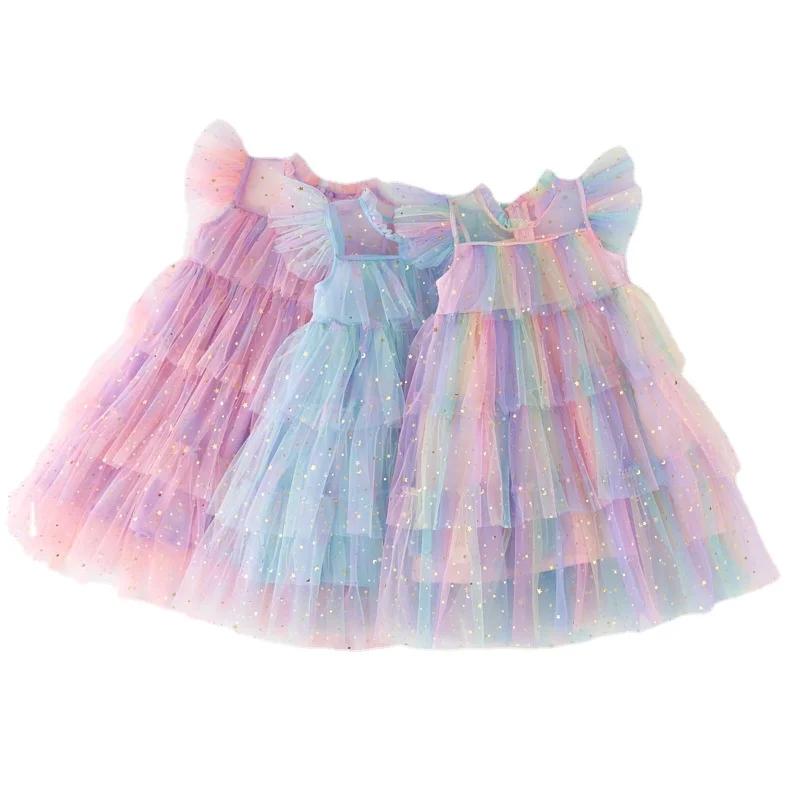 

Girls Dresses Summer Flare Sleeves Birthday Party Princess Dress Rainbow Kids Sundress Dresses for 1 - 11Y Gilr Clothes CC091