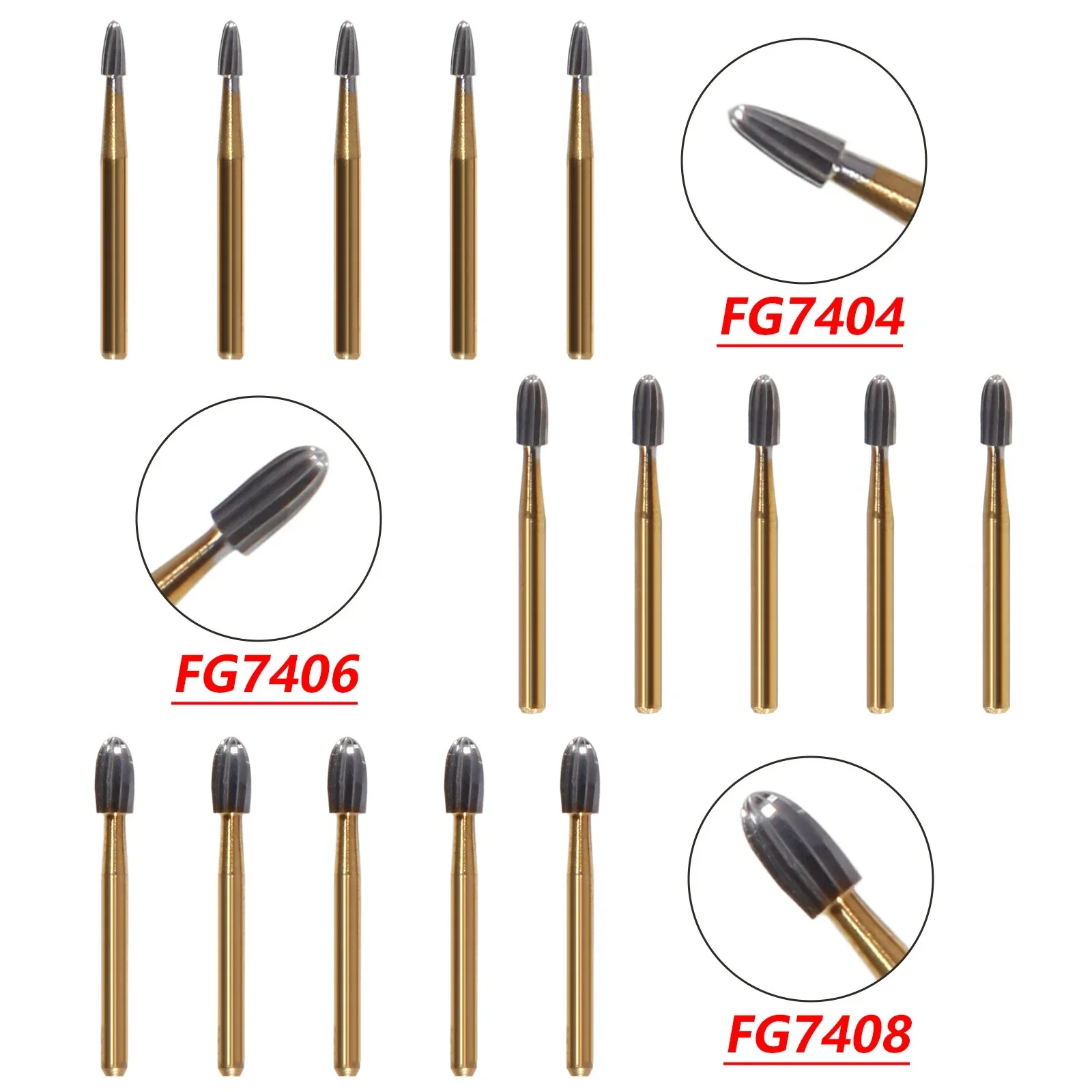 

10 шт. стоматологических боров из карбида вольфрама Egg Football FG 7404/7406/7408 для обрезки и финишной обработки для высокоскоростных наконечников