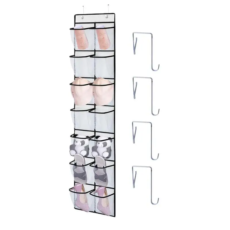 12 Grids Over The Door Shoe Organizer Wall Hanging Mesh Pockets Show Storage Bag Space Saver Door Behind Closet Organizer