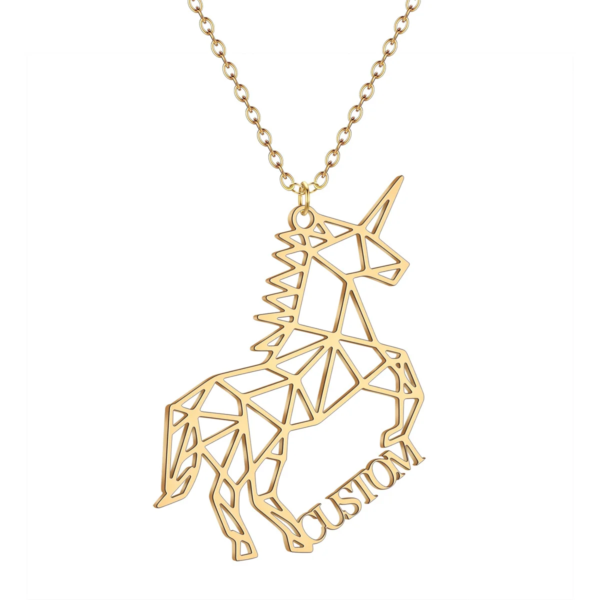QIAMNI Customized Running Horse Necklaces for Women Men Stainless Steel Custom Name Animal Unicorn Pendant Choker Birthday Gifts