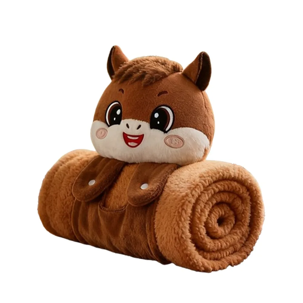 

Soft Warm Horse Mascot Plush Blanket Comfortable Fluffy Throw Flannel Blanket Folding Cartoon Mascot Doll Bedtime