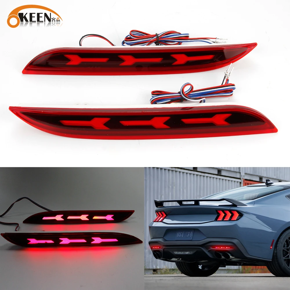 OKEEN Ford Mustang 2015-2021 LED Rear Bumper Lights Start-scan Taillight Car Driving Turn Siganl Brake Lamp Auto Accessories 12V