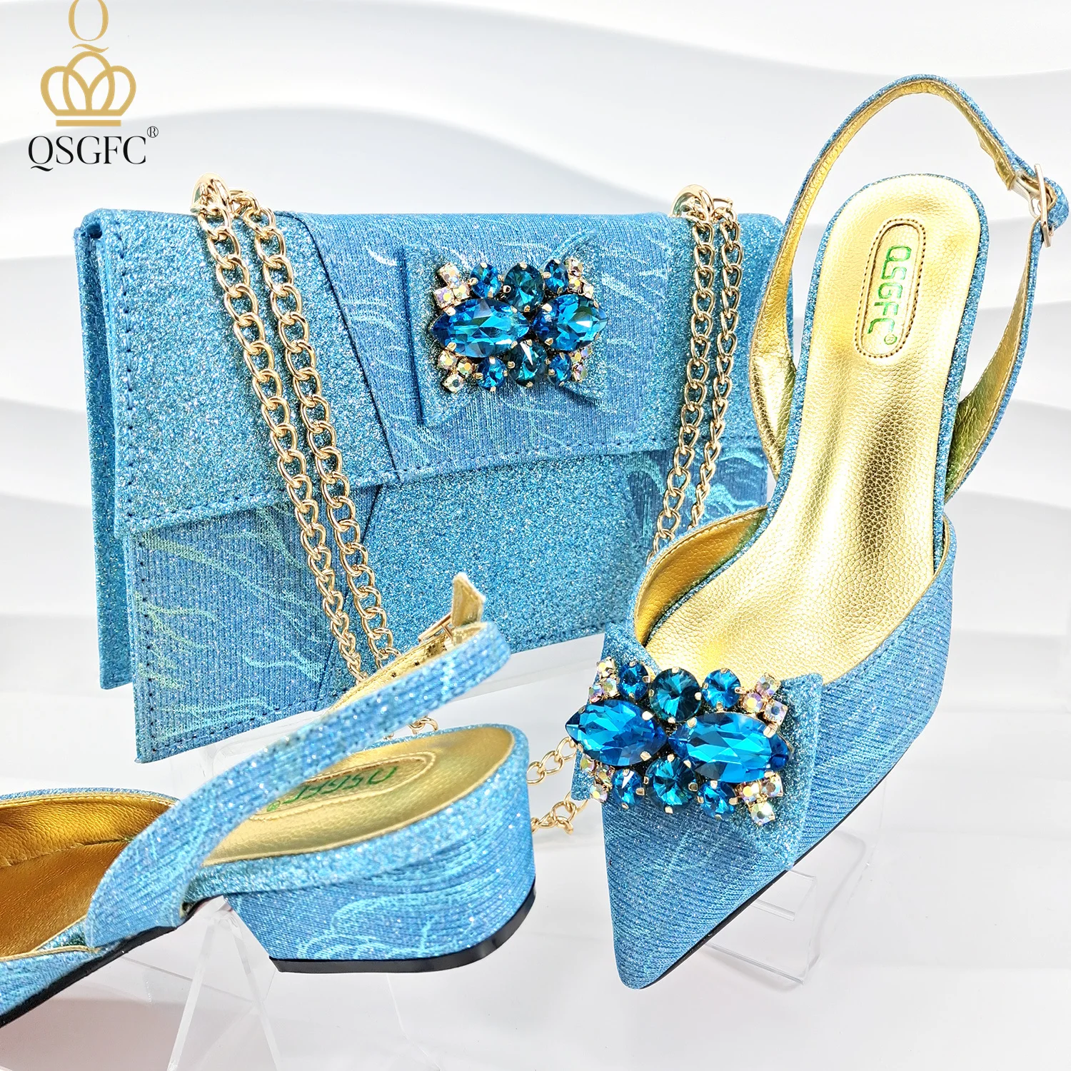 

QSGFC Comfortable Elegant Mom Style Dual-Purpose Women's Bag With Low Heel Design Shiny Rhinestones Evening Shoes And Bag Set