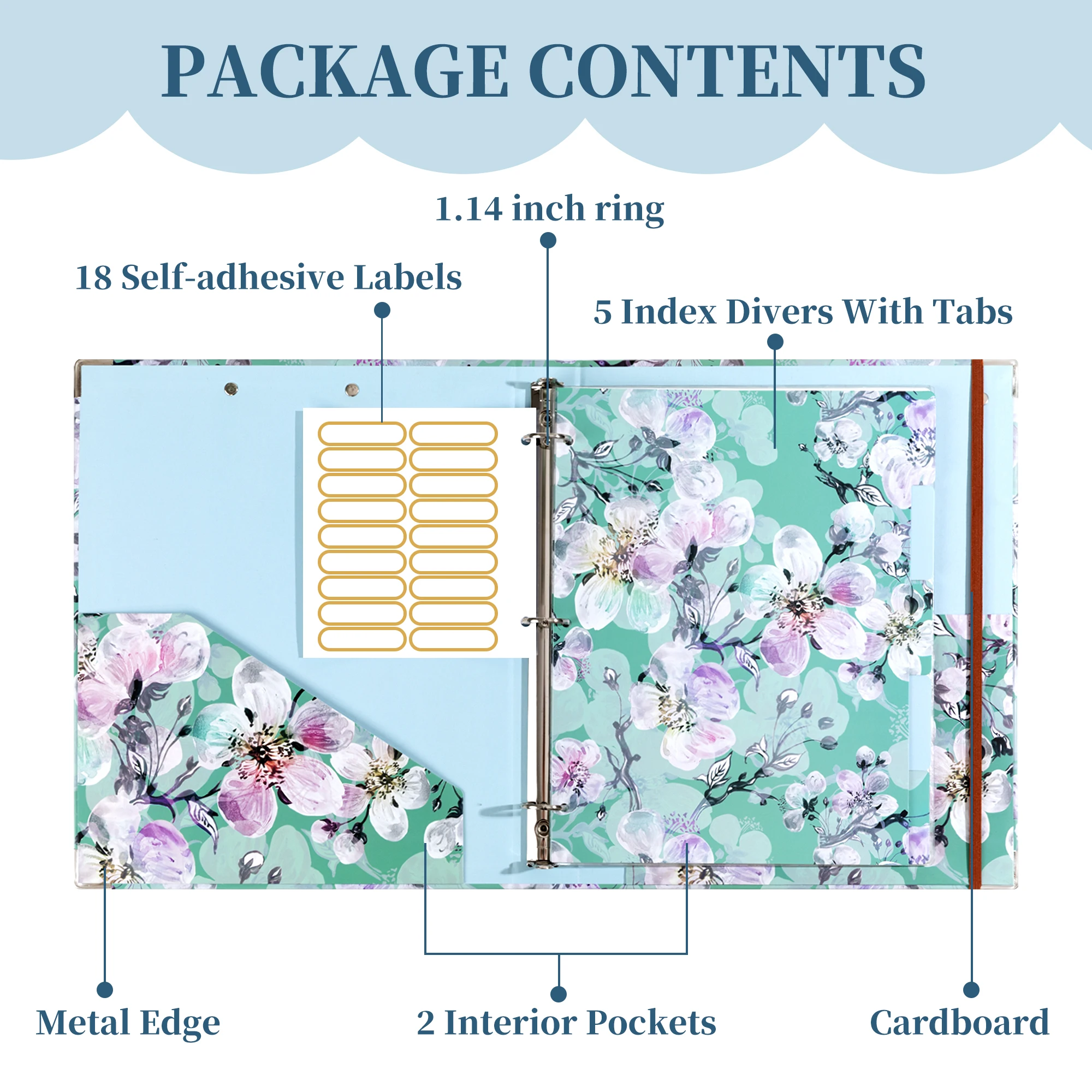 Organizer Binder 3 Ring A4 dengan 5 Tab Pembatas dan Kantong, Binder Portofolio dengan Profil Rendah untuk Kantor, Sekolah