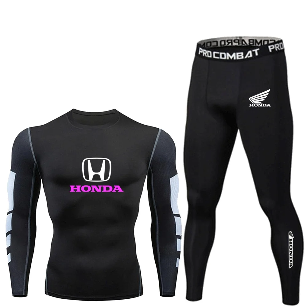 Honda motorcycle men's tight fitting quick drying two-piece set, long sleeved top, long pants, motorcycle riding suit, fitness a