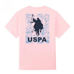 U. S. POLO ASSN. New American Hawaiian Flower Horse Print Comfortable and Versatile Pure Cotton T-shirt for Men and Women