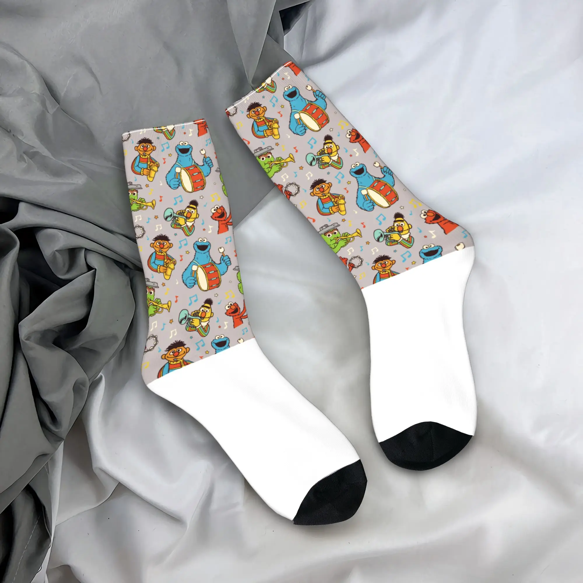 

Winter Warm Casual Women Men Sesames Streets Band Grey Pattern Socks Breathable Basketball Socks,