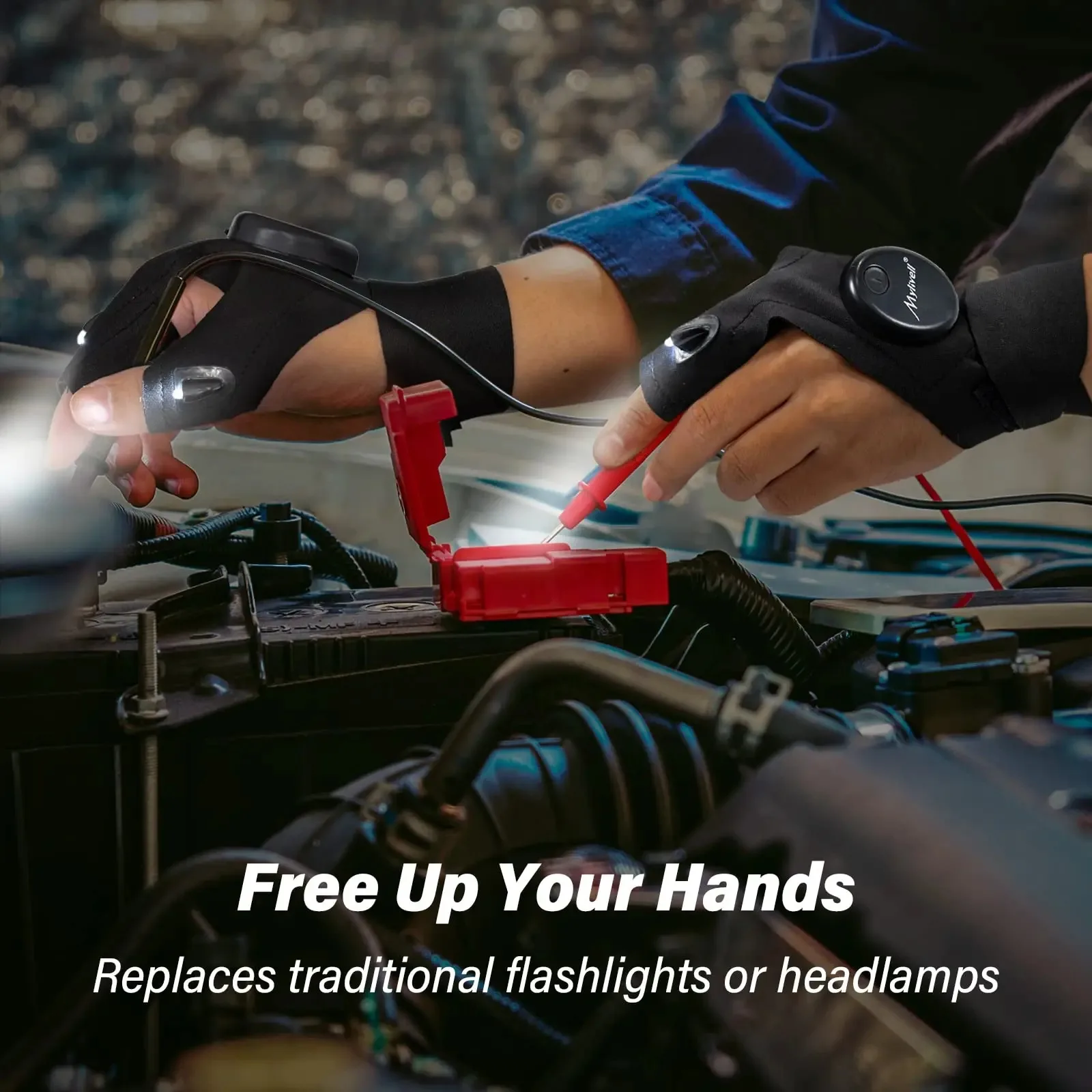 LED Flashlight Gloves Gifts for Men Father Boyfriend Husband Unique Cool Gadget Tools for Camping Repairing Hands-Free Lights