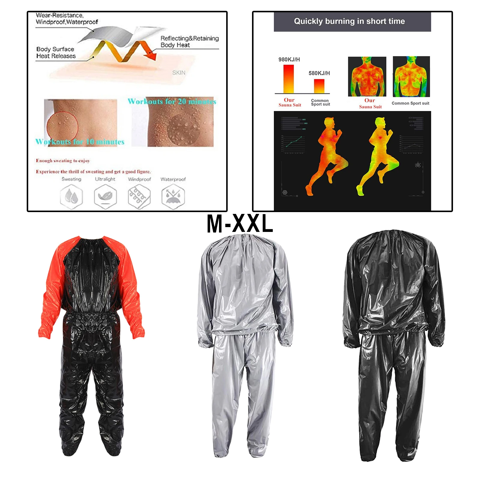 Heavy Duty Fitness Sauna Suit Full Body Sweat Suit Hoodie Pants Exercise Gym Anti- PVC for Men Women Workout Cardio Tracksuit