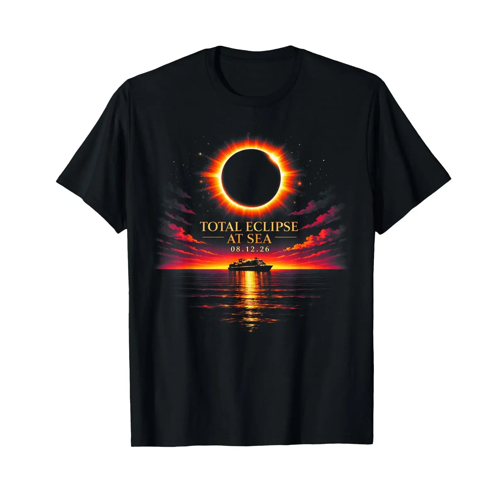 Total Eclipse At Sea 08 12 26 Solar Totality Cruise T Shirt vintage Washed Top For Everyday Wear graphic Comfortable homme