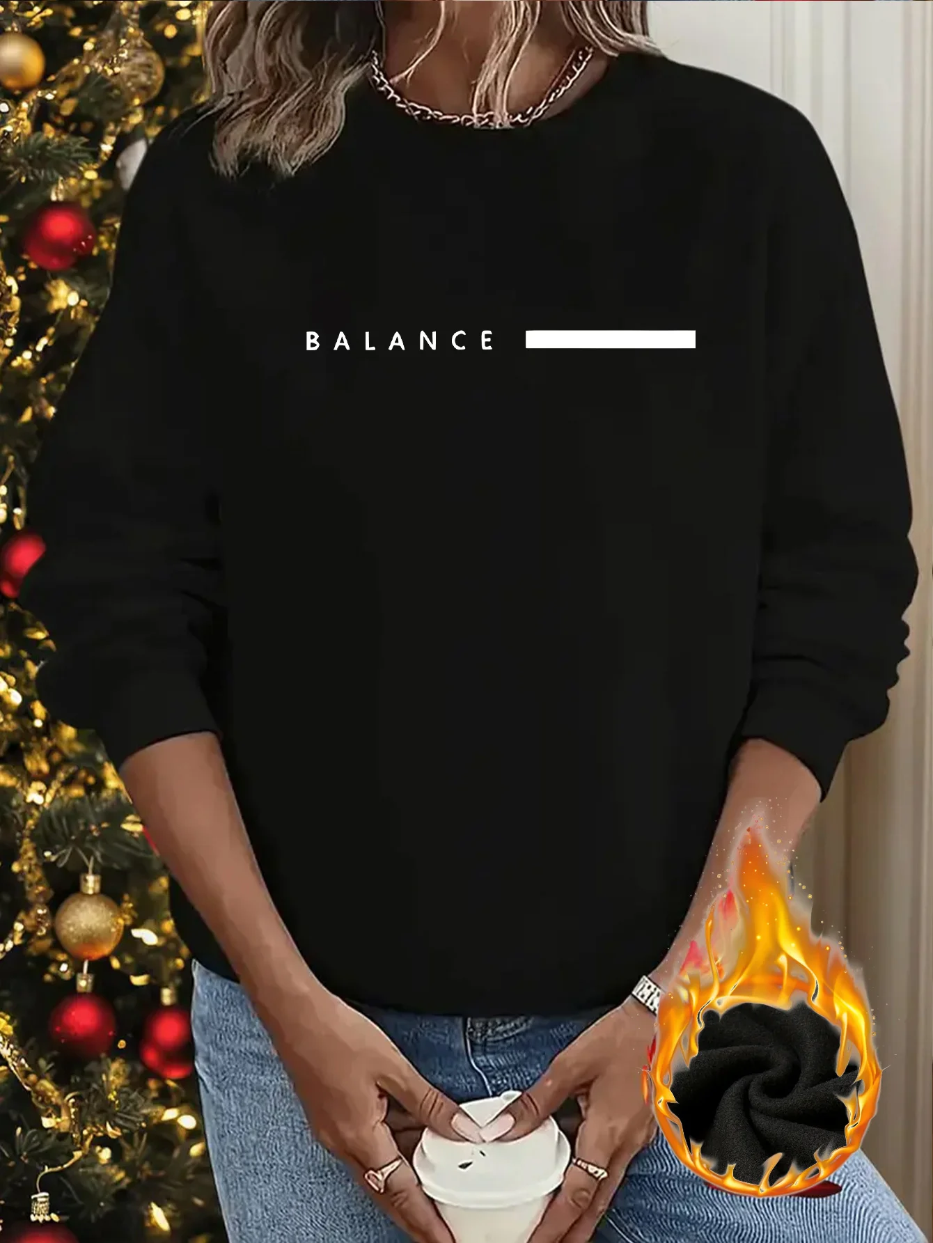Women's autumn and winter loose casual comfortable Merry letter pattern printed thick long sleeved round neck hoodie pullover