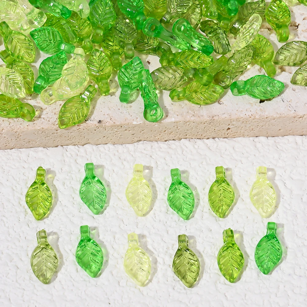 500 Stück grüne transparente Harz-Blattperlen, lose Acryl-Pflanzenblatt-Abstandshalter für die Schmuckherstellung, DIY-Halskette, Armband, Ohrringe – Detail 4