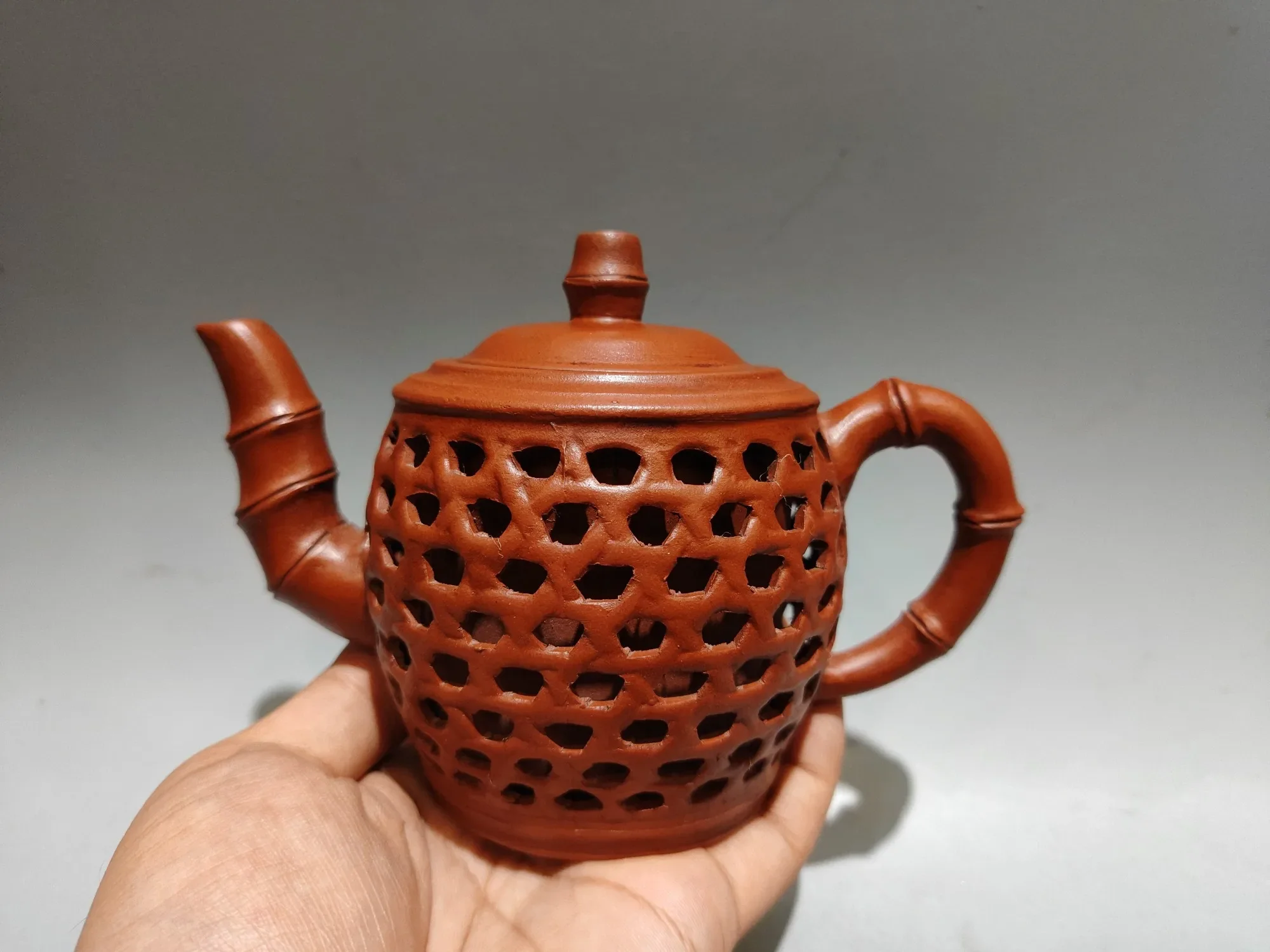 6' Chinese Yixing Purple Clay Teapot Hollow Out Creating Textures Teapot Kettle Flagon Amass Wealth Ornaments Town House