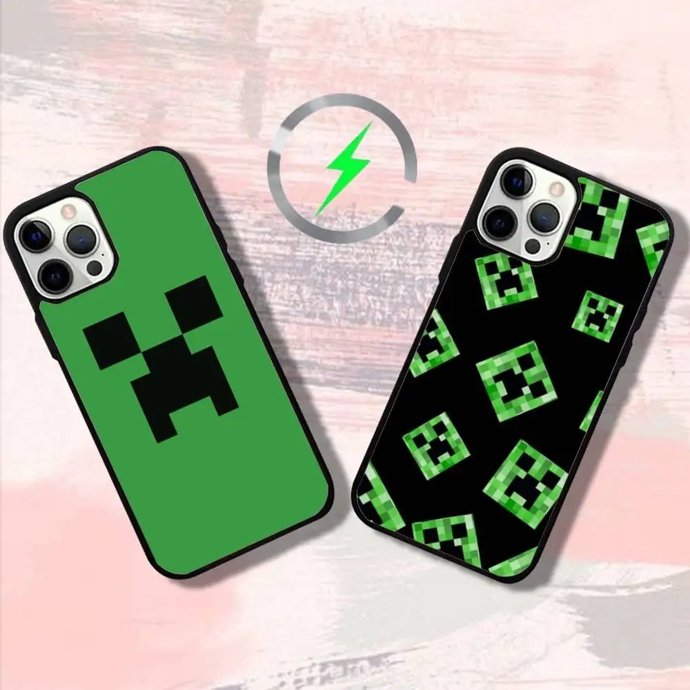 

Green P-Pixel Phone Case For iPhone 16,15,14,13,12,11,Pro,Max,Plus,Mini,SE4,E Magnetic Magsafe Wireless Charging