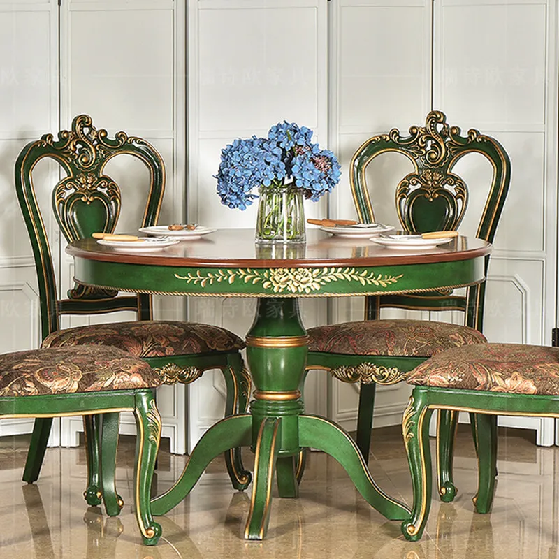 

Luxury Round Dining Table 4 Chairs Wooden Living Room Space Saving Dining Table Kitchen Hospitality Comedor Home Furniture